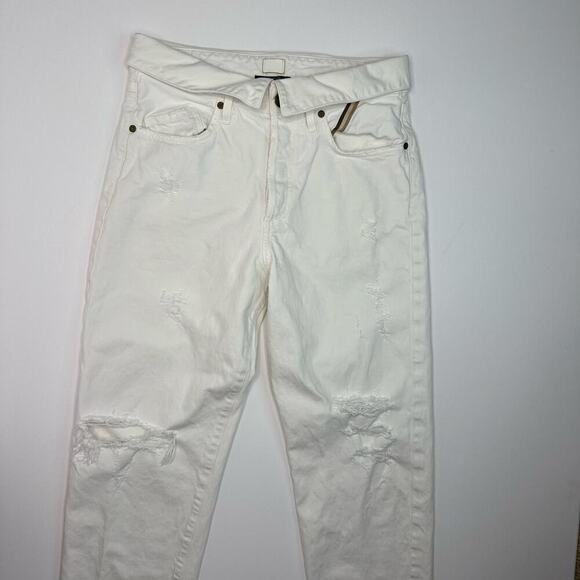 Jean Atelier Foldover High Waist Distressed Cream Denim Jeans - Picture 5 of 10